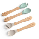 Ginbear Silicone Baby Spoons and Forks Self-feeding 12-18 Months, Soft-Tip Baby Flatware Sets, Toddler Feeding Utensils for Child, 4 Piece Set (Hazy Green/Almond) by TinyTreasures Baby Boutique