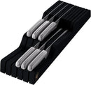 In-Drawer Knife Block - Bamboo Knife Drawer Organizer for Kitchen - Fits 5 Long + 6 Short Knives | Store Knives with Blades Pointing Down - Wooden Steak knife Holder without Knives (Black) by CozyNest Decor