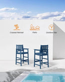 3 Pieces HDPE Outdoor Patio Bar Set, Rectangular Outdoor Bar Height Table and Chairs Set, Adirondack Patio Bar Stools Set, Outdoor Bar Table and Chairs Set for Balcony, Poolside, Porch, Navy by GreenHaven Gardens