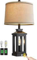 23.75" Retro Farmhouse Black Table Lamp for Living Room Bedroom Nightstand Single Pack Touch Control Bedside Nightlight Vintage Modern Lamp with USB C+A Ports and 2 Light Sources by CozyNest Decor