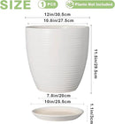 12 Inch Ceramic Planter Pot, Large Planter Pot with Drainage Hole and Saucer Round Flower Pot for Indoor Outdoor Plants, White