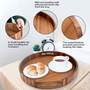 Round Wood Serving Trays Set of 2, Ottoman Tray Rustic Acacia Wooden Trays with Handles, Nesting Circle Tray with 4 Coasters for Coffee Table Living Room Bathroom Bedroom Party by CozyNest Decor
