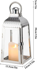 TRIROCKS Stainless Steel Candle Lanterns 12''H Decorative Candle Holders with Tempered Glass for Indoor Outdoor Porch Garden Parities and Wedding(Silver) by CozyNest Decor