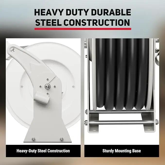 Retractable Fuel Hose Reel, 3/4 in × 66 ft Rubber Hose Heavy Duty Steel Professional Spring Driven Diesel Hose Reel with Fueling Nozzle Max 300PSI Auto Rewind Quick for Ship Vehicle Tank Truck, photo 4 of 7