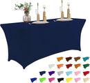 IVAPUPU 8FT Table Cloth for Rectangular Fitted Events Stretch Jean Blue Table Covers Washable Cover Spandex Tablecloth Protector for Party, Wedding, Cocktail, Banquet, Festival by CozyNest Decor