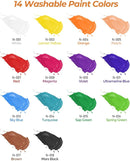 Nicpro 14 Colors Large Washable Paint for Kids 8.45oz/250ml, Non Toxic Children Tempera Finger Paints with Paint Brushes, Cups and Sponge for Art, Poster, School, Classroom, Craft DIY, Children by TinyTreasures Baby Boutique