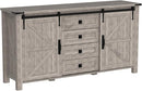 T4TREAM 60'' Farmhouse Dresser Chests for Bedroom w/4 Drawers & Sliding Barn Doors, Tall Chest of Drawers, Rustic Dresser TV Stand,Organizer for Bedroom, Living Room, Light Rustic Oak by TinyTreasures Baby Boutique