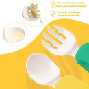 Baby Self Feeding Training Spoon and Fork Set with Travel Case, BPA-Free Cute Circle Toddler Training Utensils, Silicone/ABS Great Tableware Set Spoons Fork for Kids(Deep Green & Light Yellow) by TinyTreasures Baby Boutique