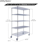 48"x24"x72" Chrome 5-Tier PREMIUM Wire Shelving NSF 4000 LBS MAX CAPACITY Heavy Duty Steel Storage Rack for Warehouses, Garages, Hospitals, Commercial Spaces, & Schools w/PREMIUM WHEELS by CozyNest Decor