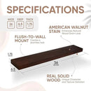 Homeforia Walnut 36 inch Floating Shelf, High End Solid Real Wood 36inch Large Shelves for Bathroom Wall, Dark Brown 36 inches Long Floating Shelves, Heavy Duty Bracket, 36 X 6.5 X 1.75 inch, Set of 2 by CozyNest Decor