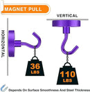 MIKEDE Strong Magnetic Hooks, 110Lbs Heavy Duty Magnetic Hooks for Cruise, Neodymium Earth Magnets with Hooks for Hanging, Super Metal Industrial Magnets for Grill, Storage (Purple,10 Pack) by CozyNest Decor