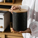 Black White Ceramic Coffee Canister Tea Canister with Seal Wood Lid, Airtight Coffee Storage Container for Coffee Bean, Ground Coffee, Sugar, Cookie Candy jar (Black three piece) by CozyNest Decor