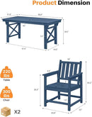 7 Pieces HDPE Outdoor Dining Set, Patio Dining Set with Umbrella Hole, All Weather Outdoor Dining Table Sets for 6, HDPE Patio Furniture Sets for Deck, Backyard, Lawn, and Poolside, Navy by CozyNest Decor