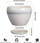 10 Inch Ceramic Planter Pot - Large Plant Pot with Drainage Hole and Saucer Round Flower Pot for Indoor Plants, White by GreenHaven Gardens