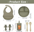 Silicone Baby Feeding Set, Baby Led Weaning Supplies, Baby Spoons Suction Divided Plate Bib Cup, First Stage Solid Food Eating Utensils - 6+ Months(Green-Beige) by TinyTreasures Baby Boutique