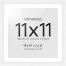 Homeforia 11x11 Picture Frame White, High-End Oak 11 x 11 Square Wooden Frames with Mat 9 by 9 inch Photo, 11by11 Wood Frame Matted to 9x9 Print, Wall Hanging Frame, Tempered Glass, Wall Kit, Set of 1 by CozyNest Decor