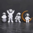 4 Pcs Silver White Astronaut Statues Set, Spaceman Sculpture Figurines Home Ornament Cake Toppers Gift by CozyNest Decor