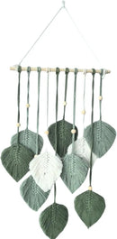 Madiffcult Macrame Wall Hanging Boho Wall Decor Woven Feather Wall Art Handmade Macrame Leaf Tapestry with Wooden Beads for Bedroom Living Room Nursery 16x27 Inch (Green) by CozyNest Decor