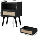 Lerliuo Rattan Nightstands Set of 2, Bedside Table with Drawer Open Shelf, Cane Accent Side End Table with Solid Wood Legs, Black Mid Century Night Stand for Bedroom, Dorm and Small Spaces by CozyNest Decor