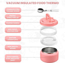 Soup Thermo for Hot Food Kids 13.5oz Lunch Containers with Buckle Lid Wide Mouth Hot Food Jar Vacuum Insulated Stainless Steel Bento Box Leakproof with Spoon(Pink) by TinyTreasures Baby Boutique