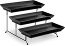 MALACASA 3 Tier Serving Trays for Party, Stoneware Serving Platters and Trays, 14 Inch Tiered Tray Stand, Fruit Tray, Trays for Serving Food, Black Dessert Stand with Collapsible Sturdier Metal Rack by CozyNest Decor
