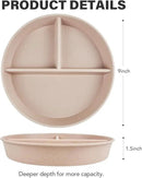 greenandlife 9 Inch 4PCS Portion Control Plates with Lids, Divided Plates for Kids Adults, Dishwasher Microwave Safe Compartment Plate, Unbreakable Lightweight Reusable Wheat Straw Plate, Earth Tone by CozyNest Decor