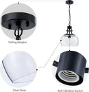 WUZUPS Chandelier Rustic Farmhouse Industrial Round Ceiling Pendant LED Light Fixture with Clear Glass Shades for Dining Room Kitchen Island Foyer Entryway, H 13" x W 10", E26 Base, Black by CozyNest Decor