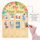 ORIGACH My First Year Baby Growth Photo Display Wood Board - 12 Months Newborn Milestones Photo Board - Neutral Baby Keepsake Board 1st Birthday Party Nursery Decor New Mom Gift - Tropical Leaves by TinyTreasures Baby Boutique