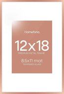 Homeforia 12x18 Picture Frame Rose Gold, High End Metal 12x18 Poster Frames with Mat 8.5x11 in Photo, 12 x 18 Rose Gold Frame Matted to 8.5 by 11 Print, 18x12 Frame, Tempered Glass, Wall Kit, Set of 1 by CozyNest Decor