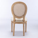 French Style Solid Wood Frame Antique Painting Fabric Rattan Back Dining Chair (Set of 2)