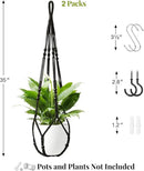 Macrame Plant Hanger Indoor Set of 2 with 4 Hooks, Indoor Outdoor Hanging Planter for Plants Holder with Decorative Wood Beads & No Tassels, Boho Home Decor, 35 Inch Black (Pots Not Included) by GreenHaven Gardens