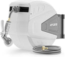 Ayleid Retractable Garden Hose Reel,1/2 in x 130 ft Wall Mounted Hose Reel, with 9- Function Sprayer Nozzle, Any Length Lock/Slow Return System/Wall Mounted/180°Swivel Bracket (Grey) by GreenHaven Gardens