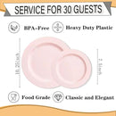 FLOWERCAT 60PCS Pink Plastic Plates - Heavy Duty Pink Plates Disposable for Party/Mother's Day/Wedding - serving 30 guests Include 30PCS 10.25inch & 30PCS 7.5inch by CozyNest Decor