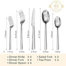 KINGSTONE Silverware Set, 40-Piece Forged Flatware Set Cutlery Set Premium Stainless Steel, Service for 8, for Kitchen, Home, Wedding, Party, Mirror Polished and Dishwasher Safe by CozyNest Decor