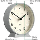 NEWGATE® M Mantel Echo Desk Clock | Modern Round Design | Posh Gray | Easy to Read Numbers | Contemporary Style for Desk, Table, Shelf or Bedside by CozyNest Decor