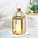 JHY Design Gold Decorative Lanterns 16" H Stainless Steel Candle Lanterns with Tempered Glass for Indoor Outdoor Events Parities and Weddings by CozyNest Decor