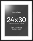 Homeforia Poster Frame 24x30 Black, High End Oak 24x30 Wooden Picture Frames with Mat 18x24 in Photo, 24 x 30 Large Wood Frame Matted to 18 by 24 Print, 30x24 Frame, Tempered Glass, Wall Kit, Set of 1 by CozyNest Decor