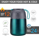 Insulated Thermo Food Jar for Hot & Cold Food for Kids Adult, 17 oz Soup Thermal Hot Food Containers for Lunch, Triple Layer Insulation Stainless Steel Food Jar with Spoon (Green) by TinyTreasures Baby Boutique