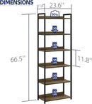 NUMENN Bookshelf, 6 Tier Bookshelves, Home Office Bookcase Shelf Storage Organizer, Free Standing Storage Shelving Unit for Bedroom, Living Room and Home Office, Dark Walnut by CozyNest Decor