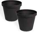 Elly Décor Set of 2 10 inch Round Saucer Modern Self Watering Planter Plates, Pots with Rattan-Like Finish, 10x10 Onix Gray by CozyNest Decor