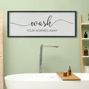 SRSZHIYUE Wash Your Worries Away Bathroom Sign Wall Art 40"x15" Funny Restroom Toilet Large Wood Framed Hanging Decor (Black) by CozyNest Decor