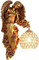 LITFAD Angel Wall Lamp Antique Spherical Sconce Light Decorated Bedside Lamp Clear Crystal 1 Light in Gold LED Wall Light for Bedroom Living Room Hotel - Right by CozyNest Decor