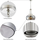 WUZUPS Nickel Chandelier Rustic Farmhouse Industrial Round Ceiling Pendant LED Light Fixture Electroplated Gray Glass Shade for Dining Room Kitchen Island Foyer Entryway, H 20.9" W 15.9", E26 Base by CozyNest Decor