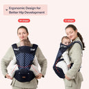 BabbleRoo Grow Carrier – Safety-Certified 6-in-1 Baby Carrier with Hip Seat, Ergonomic & Adjustable Toddler Carrier 7-50 lbs with Hip Support, Hood for Sun Protection, Newborn to Toddler, Navy Hearts by TinyTreasures Baby Boutique