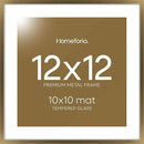 Homeforia 12x12 Picture Frame Bronze, High End Metal 12 x 12 Square Poster Frame with Mat 10 x 10 Photo, 12x12 Brass Frame Matted to 10x10 Print, 12by12 Thin Frames, Tempered Glass, Wall Kit, Set of 1 by CozyNest Decor