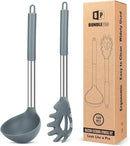 Silicone Pasta Fork and Ladle Spoon Set, Large Non Stick Kitchen Utensils for Cooking,Stirring,Serving Spaghetti, Soup, Sauce (GRAY) by CozyNest Decor