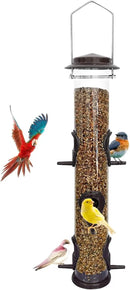 MIXXIDEA 1PK Metal Bird Feeders with 6 Feeding Ports,Tube Bird Feeder with Steel Hanger,Hard Plastic Wild Bird Feeder for Outdoors Hanging, Attracting Birds in Your Lawn, Garden, Balcony–Coffee by CozyNest Decor