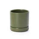 D'vine Dev 4.7 Inch Ceramic Planter Pot with Drainage Hole and Saucer, Indoor Cylinder Round Planter Pot, Olive, 94-O-B-J by GreenHaven Gardens
