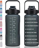 64oz,100oz,128oz Large Motivational Water Bottle with Time Marker, Leakproof & BPA Free Half Gallon Big Water Bottle with Straw Handle Tritan Frosted Water Jug for Gym,Fitness,Outdoor Sports by CozyNest Decor