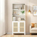 Tall Bookshelf, 5-Tier Book Shelf with 2 Rattan Doors, Freestanding Bookcase Display Shelves with Large Storage, Book Case for Living Room, Office, Study, Bedroom, 70.9 Inch by CozyNest Decor